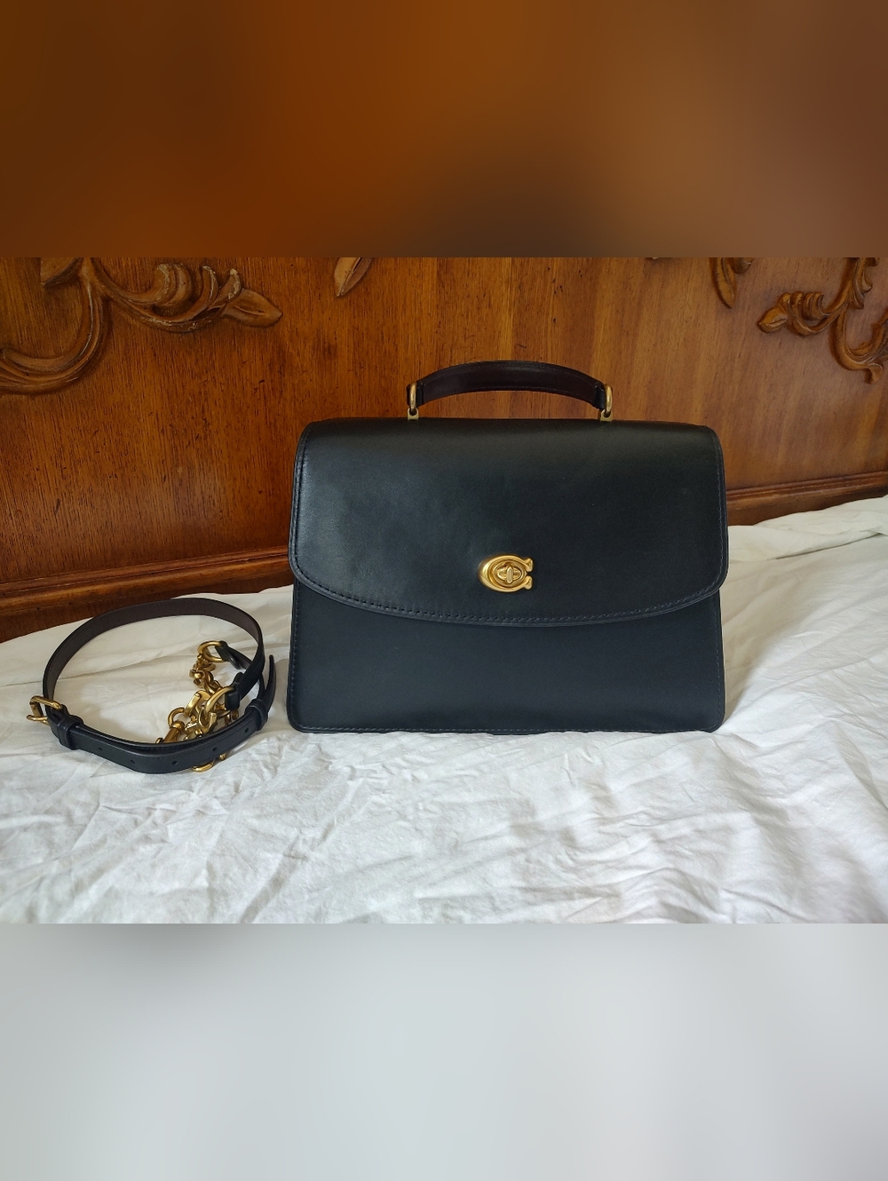 Coach Black Leather Top Handle Satchel Gold Turnlock 69519 Parker - Picture 14 of 14